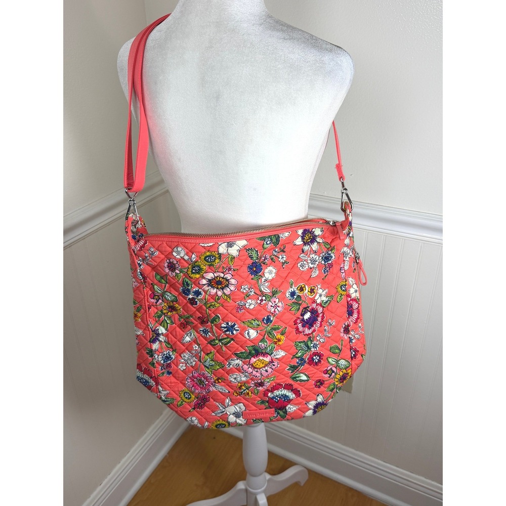 Vera Bradley Crossbody Bag Women Large Coral Red Quilted Floral Travel Purse 12"